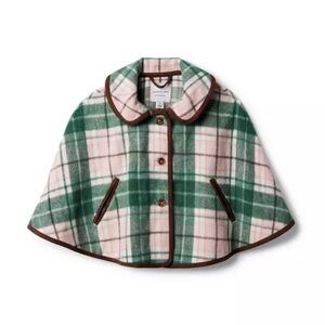 Janie and Jack Girls Size 5/6 and Plaid Kids Cape Coat - Green and Pink.